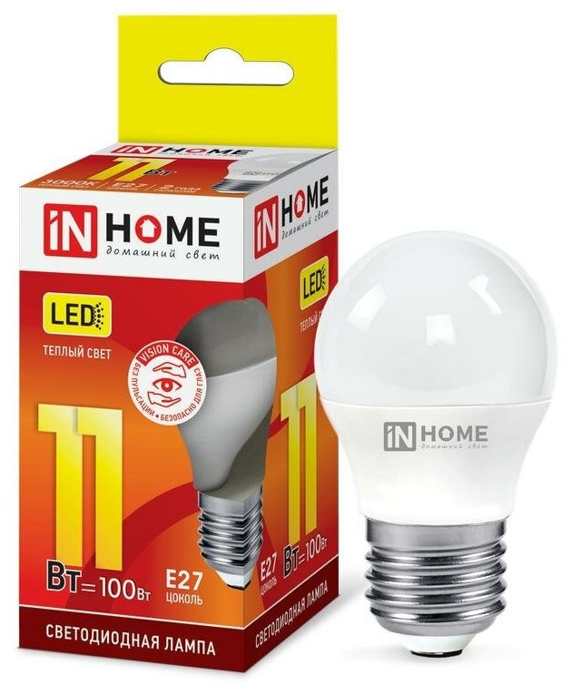 Упаковка ламп INHOME LED-VC, 11Вт, 820lm, 30000ч, 3000К, E27, 10 шт. - фото №1