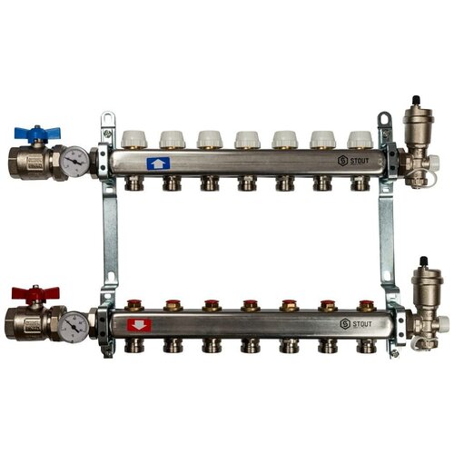 Коллектор из нержавеющей стали STOUT SMS 0912 000007 в сборе без расходомеров 7 вых. коллектор регулируемый с запорными клапанами gappo g426 7 7вых 1х3 4
