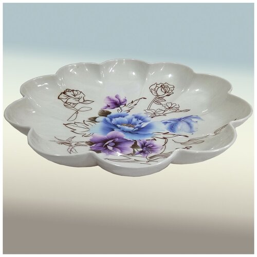 Тарелка сервировочная голубые и сиреневые цветы