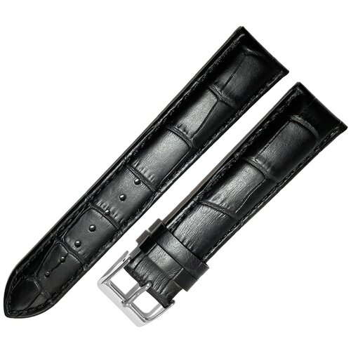 Ремешок 10201-203-182 Черный кожаный ремень для наручных часов из натуральной кожи 20 х18 мм L длинный матовый крокодил