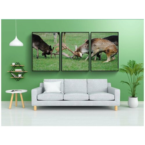 фото Набор модулных постеров для интерьера "олени, животные, мужчина" 60x90 см. в тубусе, без рамки lotsprints