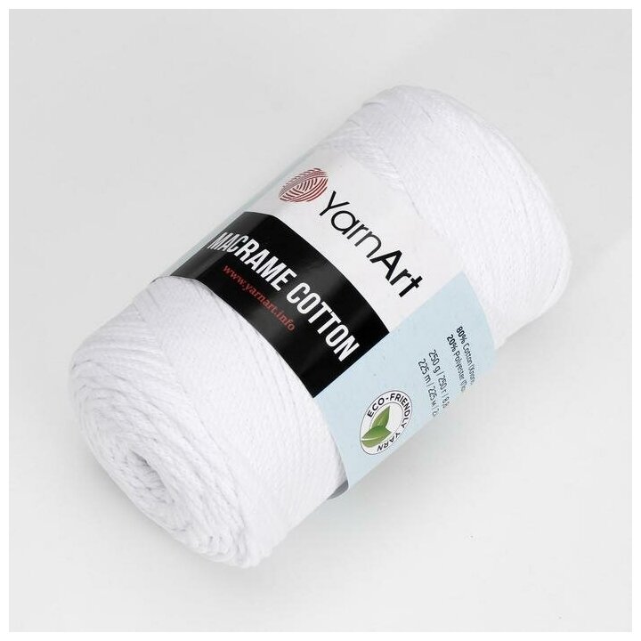 Пряжа "Macrame Cotton" 20% полиэстер,80% хлопок 225м/250гр (751 белый) - фотография № 9