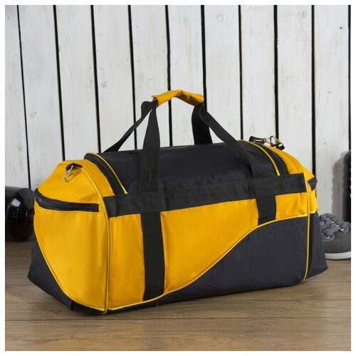 фото Сумка спортивная, отдел на молнии, 3 наружных кармана, длинный ремень, цвет чёрный/жёлтый нет бренда