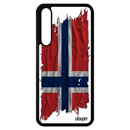 фото Яркий чехол для мобильного // huawei p20 pro // "флаг норвегии на ткани" дизайн патриот, utaupia, белый