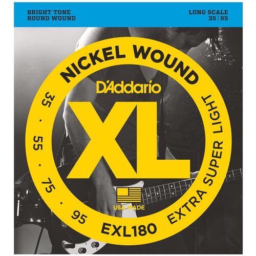 EXL180 Nickel Wound Комплект струн для бас-гитары, Extra Super Light, 35-95, D'Addario