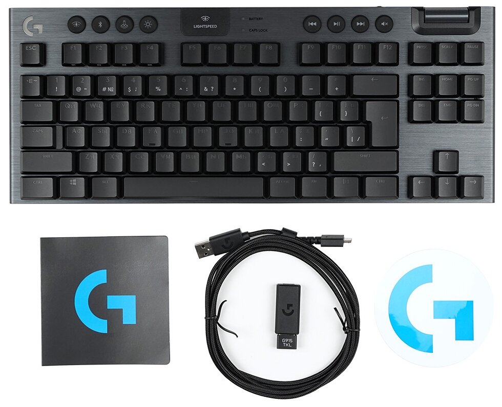 Клавиатура LOGITECH G915 TKL Lightspeed, USB, Bluetooth/Радиоканал, черный [920-009536] - фото №6
