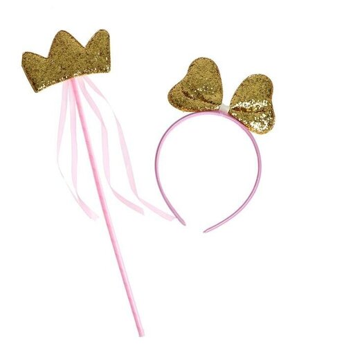 фото Карнавальный набор «девочка», 2 предмета: жезл, ободок, цвет золотой recom