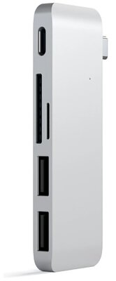 USB-хаб Satechi Type-C USB 3.0 Passthrough Hub для Macbook 12 (2xUSB 3.0, USB Type-C, SD, micro-SD), Серебристый Док-станция ST-TCUPS