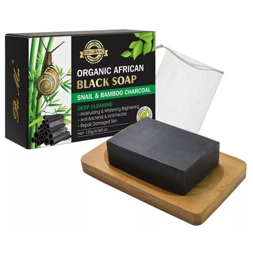 Pei Mei, Мыло для лица Organic African Чёрное Snail  & Bamboo Charcoal, 120 гр