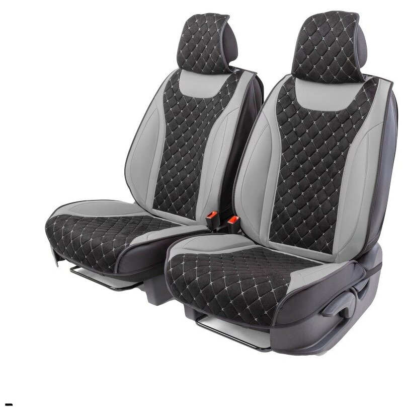 Накидки 3D на передние сиденья Car Performance CUS-3044 BK/GY, 2 шт, экокожа и алькантара, поролон 10 мм, чёрн./серый