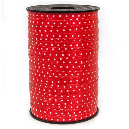фото Лента (0,5 см*250 м) белые точки, красный, 1 шт. дон баллон