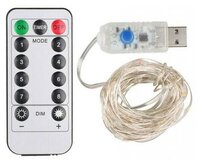 Светодиодная USB-лента GSMIN Cold White с пультом управления (5 м, 50 LEDs)