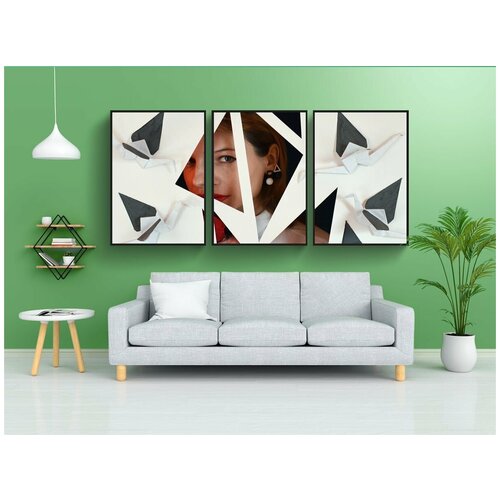 фото Набор модулных постеров для интерьера "женщина, бумажные журавлики, рамка" 60x90 см. в тубусе, без рамки lotsprints