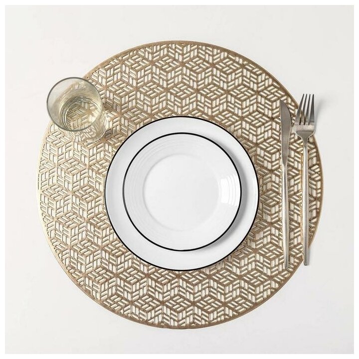 фото Набор салфеток кухонных Доляна «Соты», 4 шт, d=38 см, цвет золото
