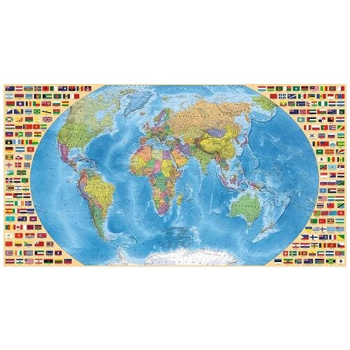 фото Фотообои / флизелиновые обои карта мира на русском и флаги 2,5 x 1,32 м photostena