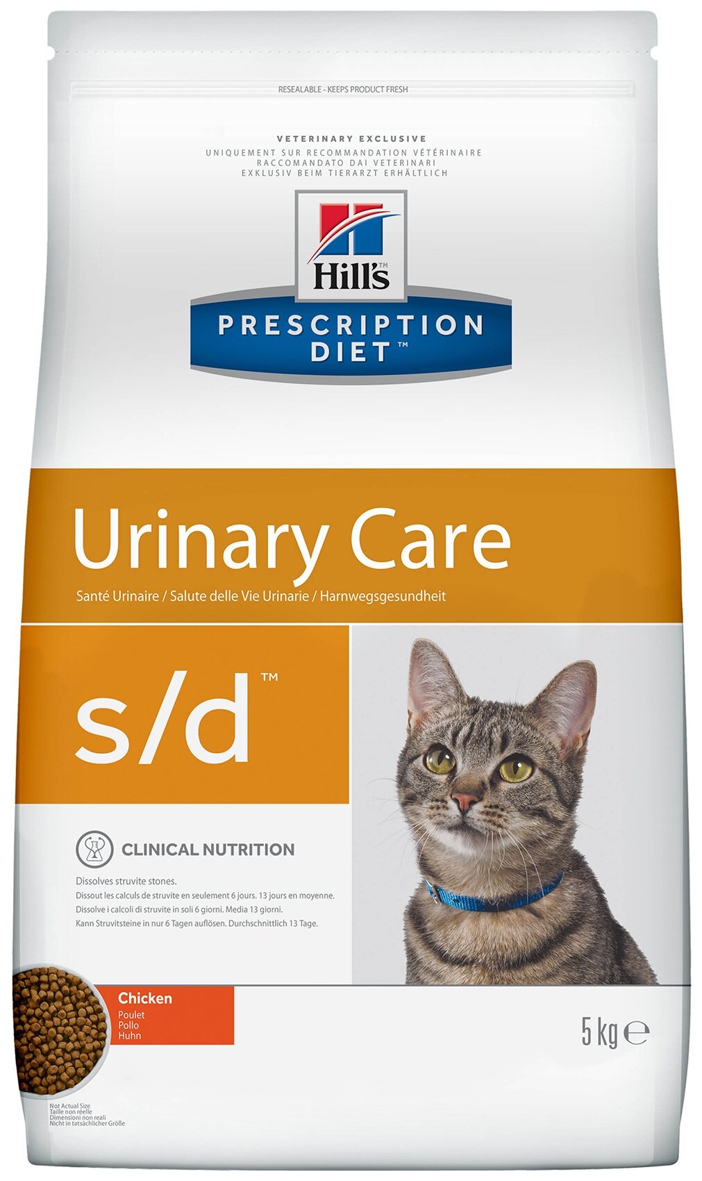 Сухой диетический корм для кошек Hill's Prescription Diet s/d Urinary Care при профилактике мочекаменной болезни (мкб), курицей 5 кг - фотография № 1