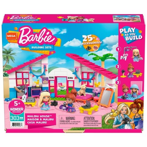 Конструктор Mega Construx Barbie HBF32 Домик в Малибу, 303 дет. mattel barbie игровой набор barbie малибу с аксессуарами gyg39