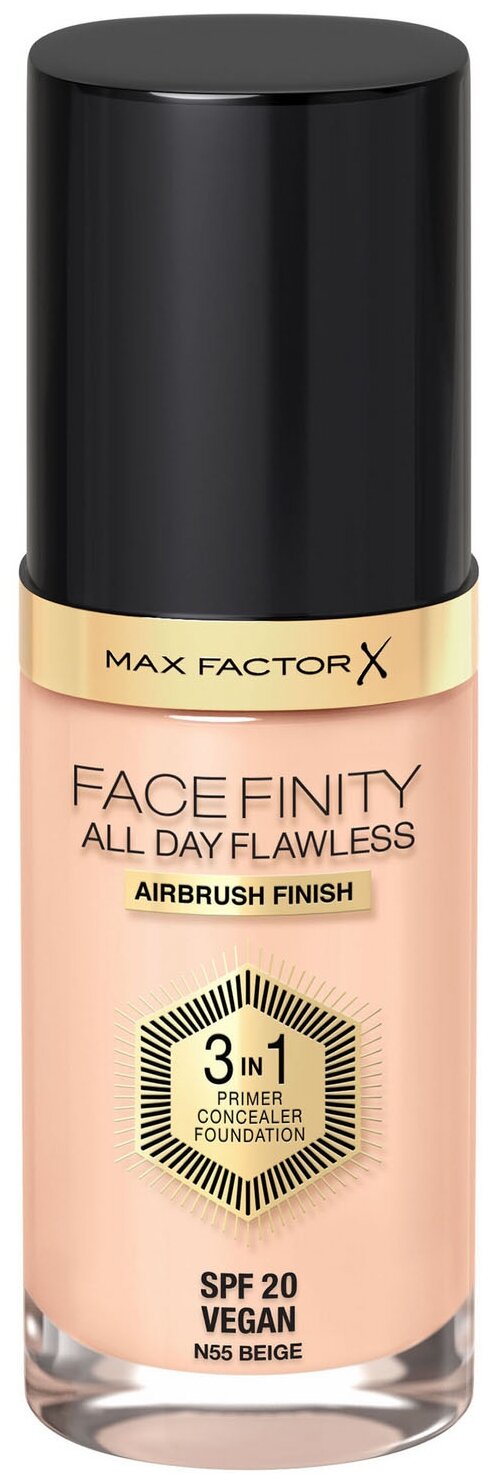 Max Factor Тональная эмульсия Facefinity All Day Flawless 3-in-1, SPF 20, 30 мл/60 г, оттенок: 55 Beige