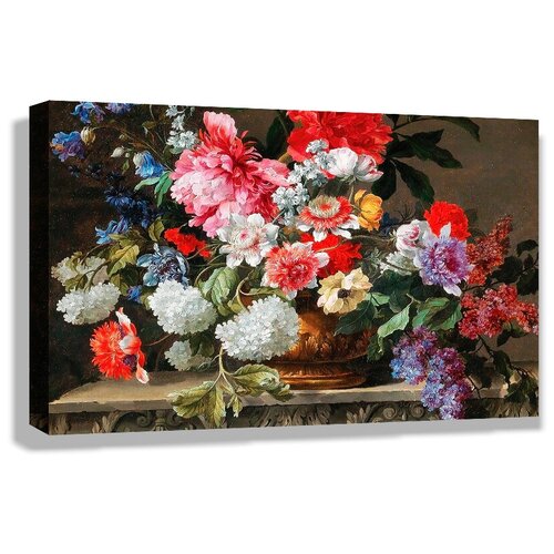 Картина 60x40 см на холсте Николя Баудессон - Натюрморт с розами, тюльпанами, анемонами, сиренью