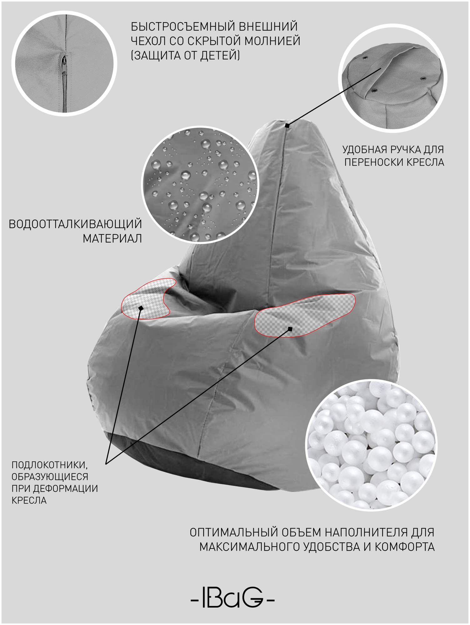 Кресло-мешок, Бескаркасный пуф груша, Ibag, Оксфорд, Размер XXL, цвет "210 D PUх2 А 335 "Оранжевый" - фотография № 2