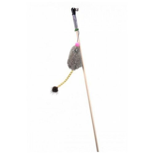 Махалка Мышь с мятой серый мех с хвостом трубочка с норкой на веревке GoSi этикетка флажок