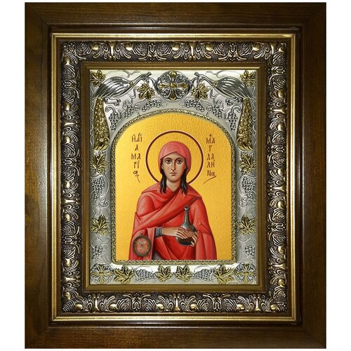 Икона Мария Магдалина равноапостольная, мироносица, 14х18 см, в окладе и киоте