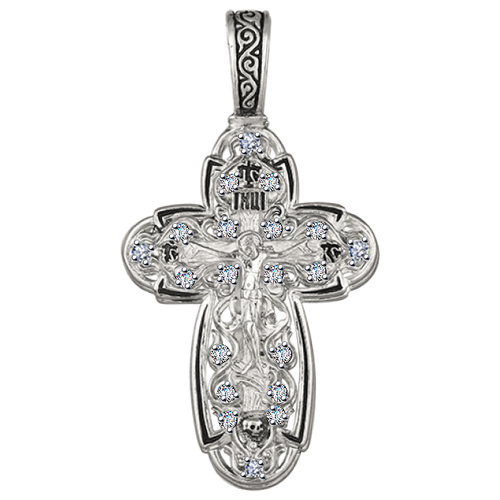 фото Подвеска-крест из черненого серебра распятие христово юз елизавета с фианитом 3478-4ф diamant-online