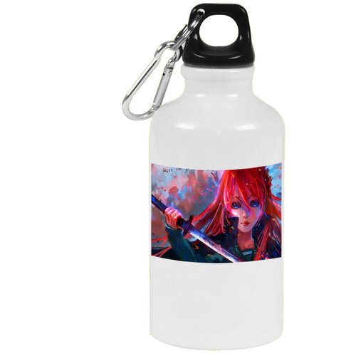 Бутылка с карабином CoolPodarok Аниме девушка с катаной рыжие волосы