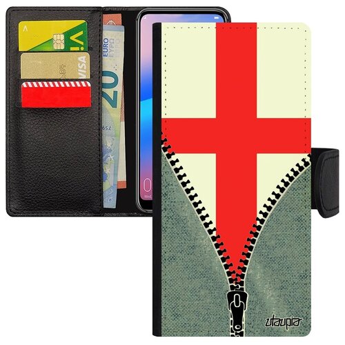 фото Защитный чехол книжка на мобильный // galaxy a12 // "флаг англии на молнии" страна дизайн, utaupia, серый
