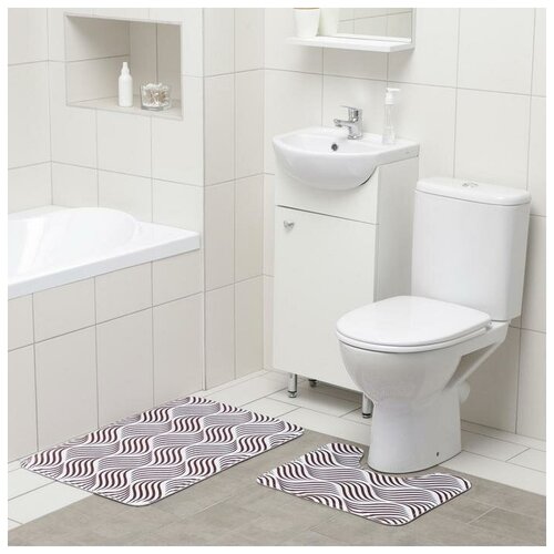 фото Доляна набор ковриков для ванны и туалета доляна «волна», 2 шт: 50×80, 40×50 см, цвет коричневый