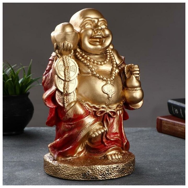 фото Фигура "Хотей веселый" бронза красный, 19,5х17х30см 4065103