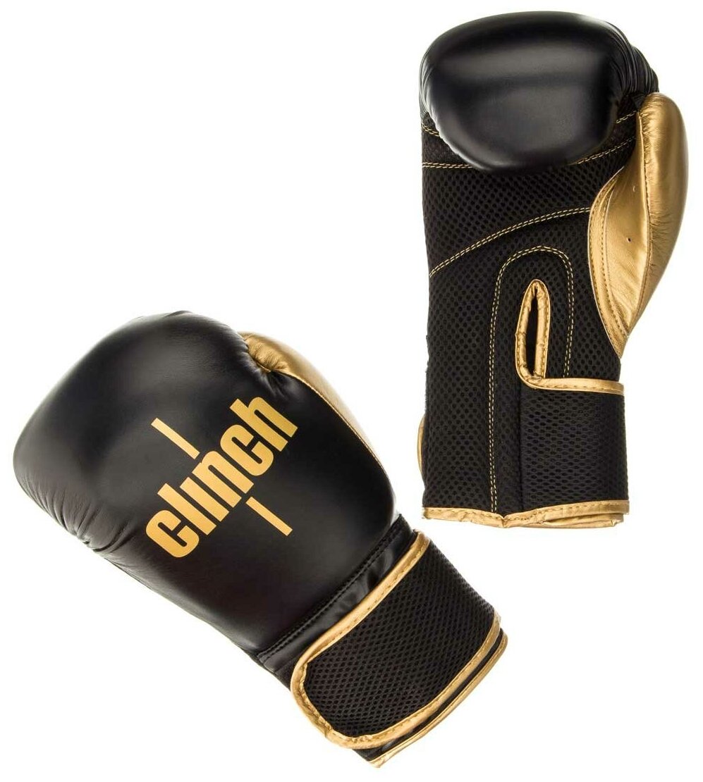 Перчатки боксерские Clinch Aero черно-золотые, вес 8 унций