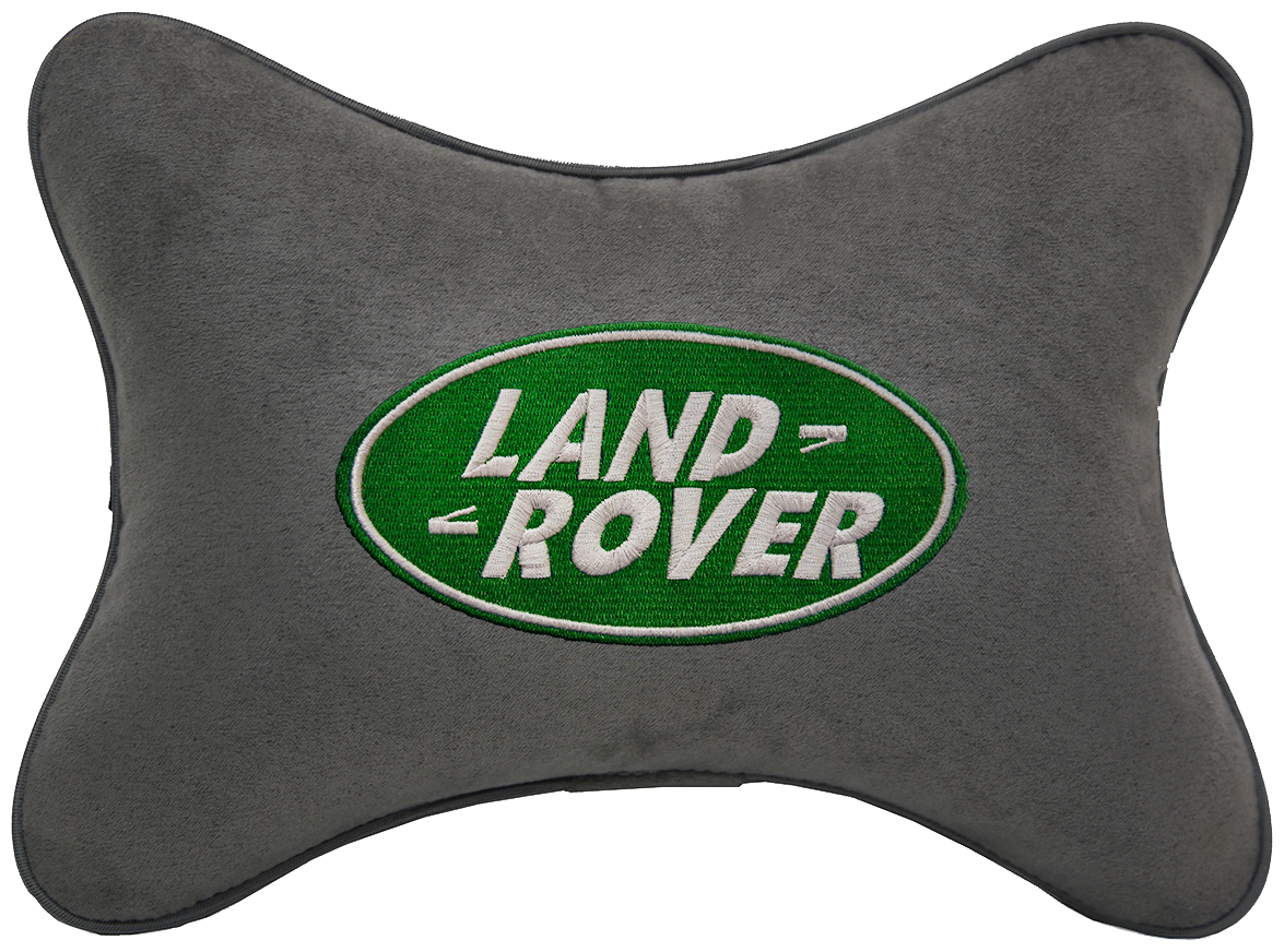 Автомобильная подушка на подголовник алькантара D.Grey с логотипом автомобиля Land Rover