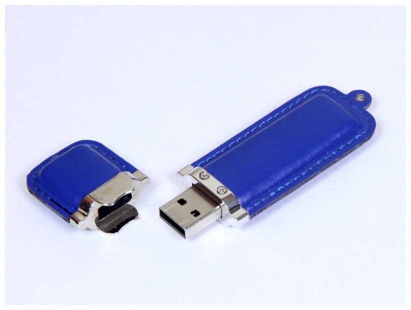 Кожаная флешка классической прямоугольной формы (4 Гб / GB USB 2.0 Синий/Blue 215 Flash drive)