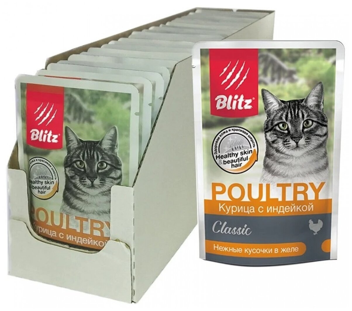 BLITZ CLASSIC для взрослых кошек с курицей и индейкой в желе (85 гр х 24 шт)