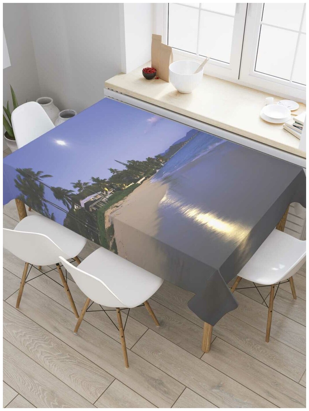 Скатерть прямоугольная JoyArty на кухонный стол "Лунная ночь на берегу" из оксфорда, 120x145 см