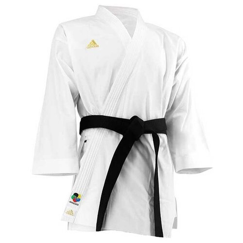 Кимоно для карате подростковое Taikyoku Hybrid Cut WKF белое с золотым логотипом (размер 155 см)