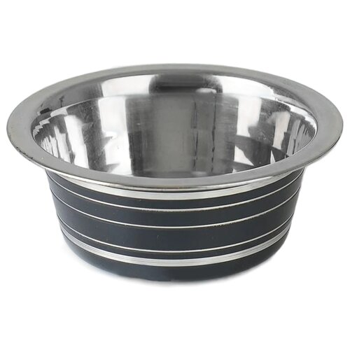 фото Миска пижон металлическая цветная с полосками 225 мл черный