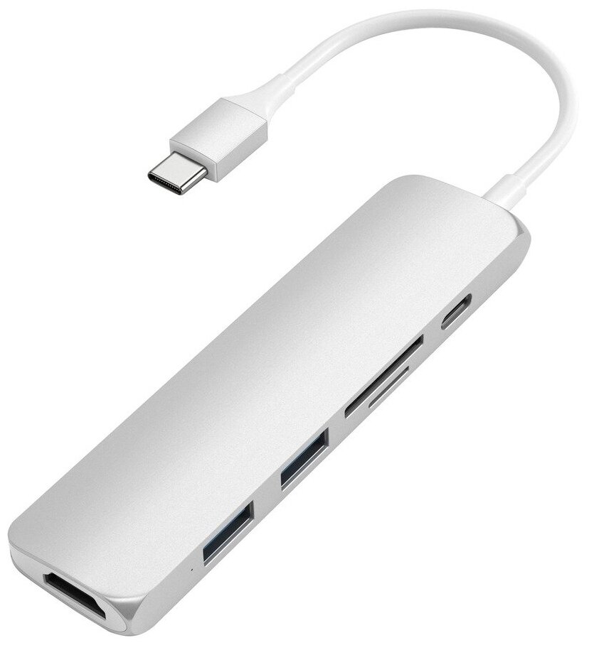 USB разветвитель Satechi Slim Multiport V2, серебристый (ST-SCMA2S)