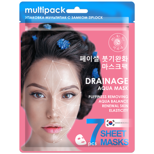 Mi-Ri-Ne тканевая маска Drainage Aqua Mask, 90 г, 7 шт. по 45 мл mi ri ne тканевая маска peptide lifting mask 90 г 7 шт по 105 мл