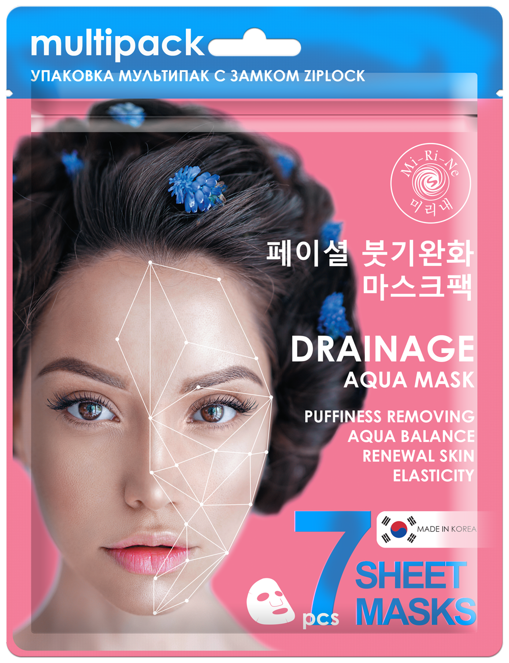 Mi-Ri-Ne тканевая маска Drainage Aqua Mask, 90 г, 7 шт. по 45 мл