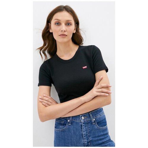 Футболка Levi's Ribbed baby tee, размер XS, черный