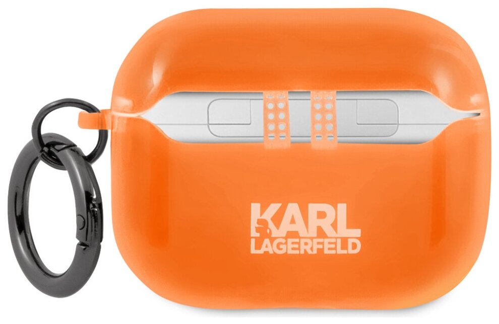Lagerfeld для Airpods Pro чехол TPU FLUO with ring Choupette Transp Orange