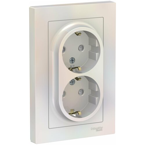 SE AtlasDesign Жемчуг Розетка с/з двойная, со шторками, 16А, в сборе (комплект 5шт)