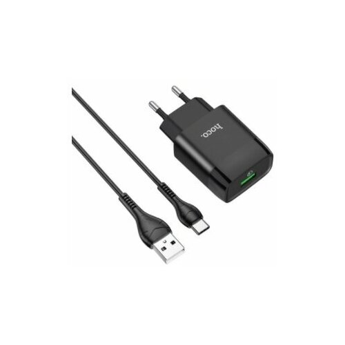 фото Сетевое зарядное устройство hoco c72q usb 3a/18w type-c + дк черный