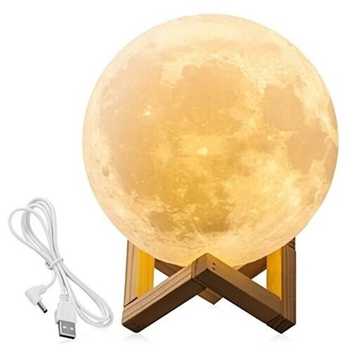 Ночник-светильник с пультом 3D шар Луна с сенсорным управлением на деревянной подставке с пультом, 15 см
