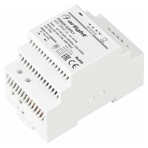 031086 Блок питания ARV-DR60-24 (24V, 2.5A, 60W) (Arlight, IP20 DIN-рейка)