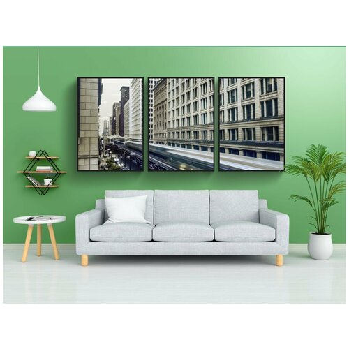 фото Набор модулных постеров для интерьера "центр города, чикаго, архитектуры" 60x90 см. в тубусе, без рамки lotsprints