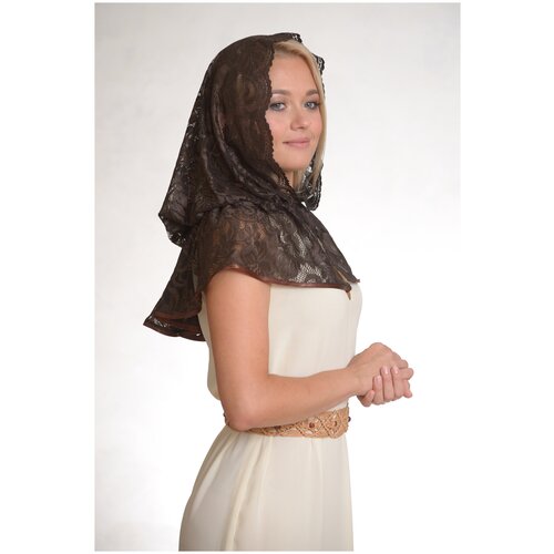 фото Неспадающий церковный платок - капюшон "ландыш"-белый / в храм/ на венчание/ капор на крестины с заколкой/ для крестной крестим деток