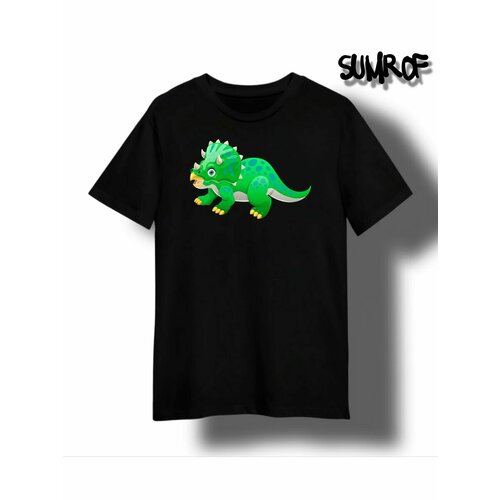 Футболка Zerosell динозавр трицератопс, размер L, черный мужская футболка суши динозавр трицератопс l черный